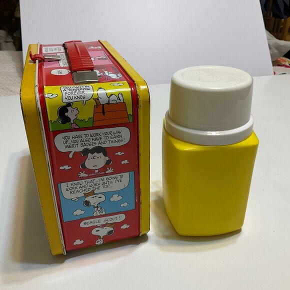 Vintage Peanuts Snoopy Charlie Brown 1960’s Metal Lunchbox and Thermos by Thermo - Picture 7 of 15
